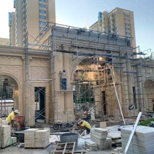 长春 黄金麻荔枝面花岗岩小区门楼外墙干挂