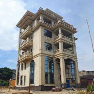 长春 黄金麻花岗岩石材别墅外墙干挂搭配（雕花栏杆花瓶柱门楼罗马柱）