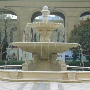 长春 黄金麻花岗岩异型加工——户外庭院石雕流水喷泉