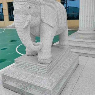 长春 白麻花岗岩动物异形石雕-大象