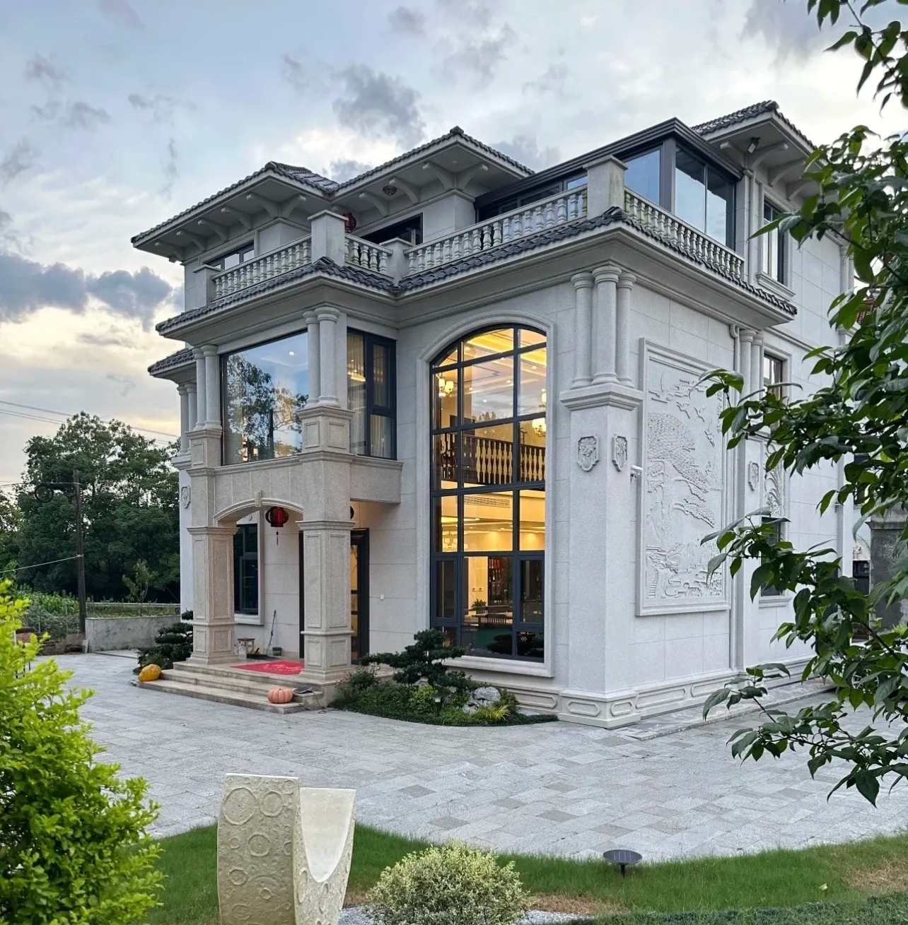 长春 白麻花岗岩私人别墅干挂石材豪华定制