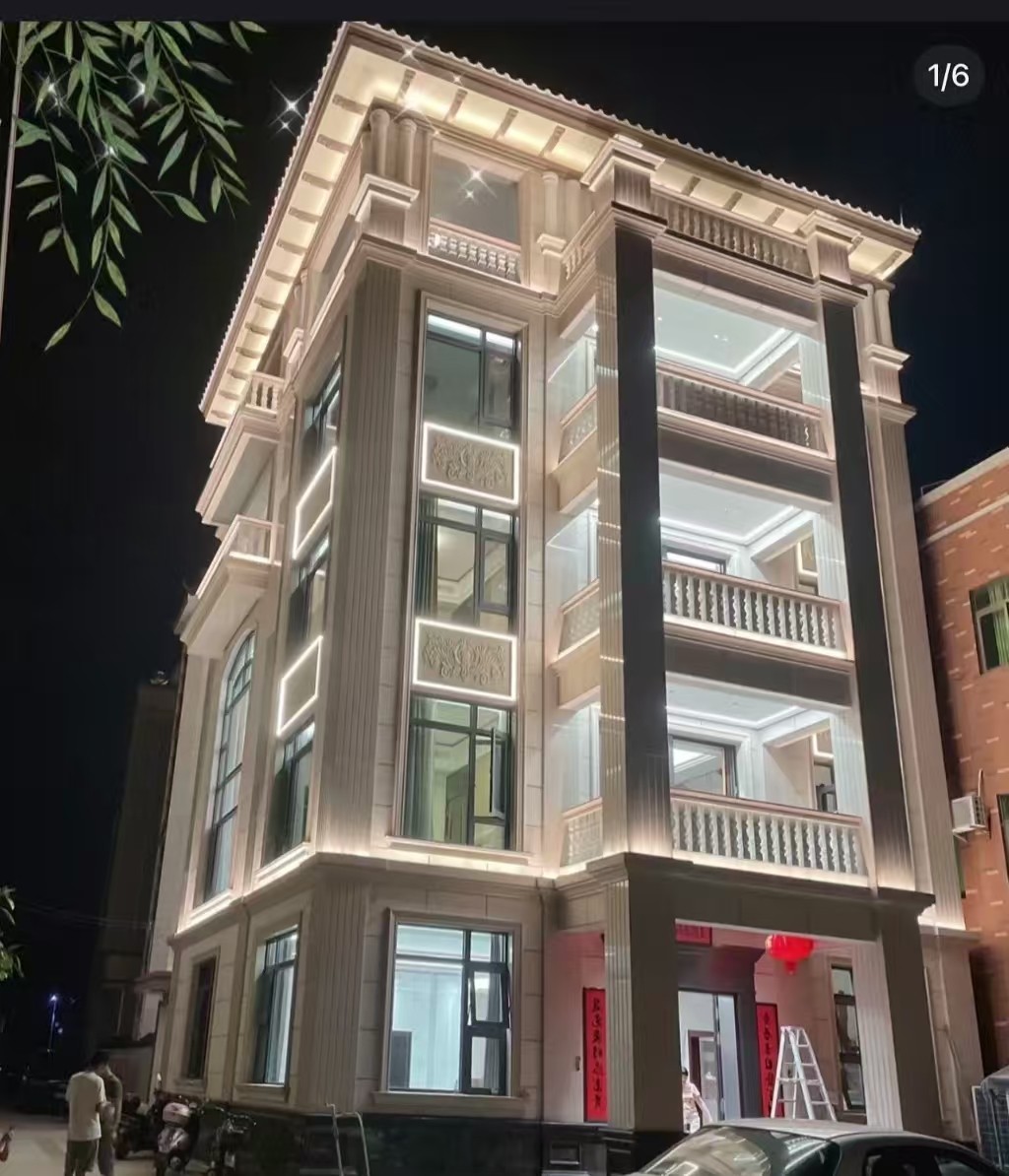 长春 芝麻白花岗岩别墅外墙夜间效果