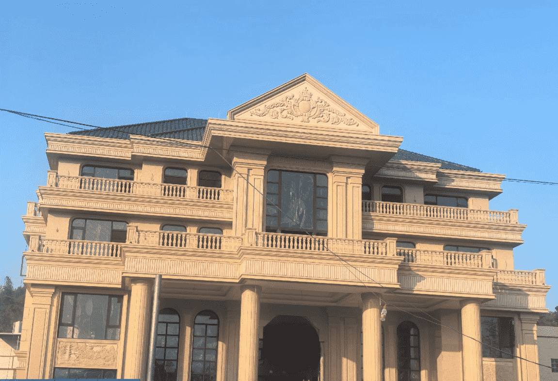 长春黄金麻别墅外墙干挂石材效果示例