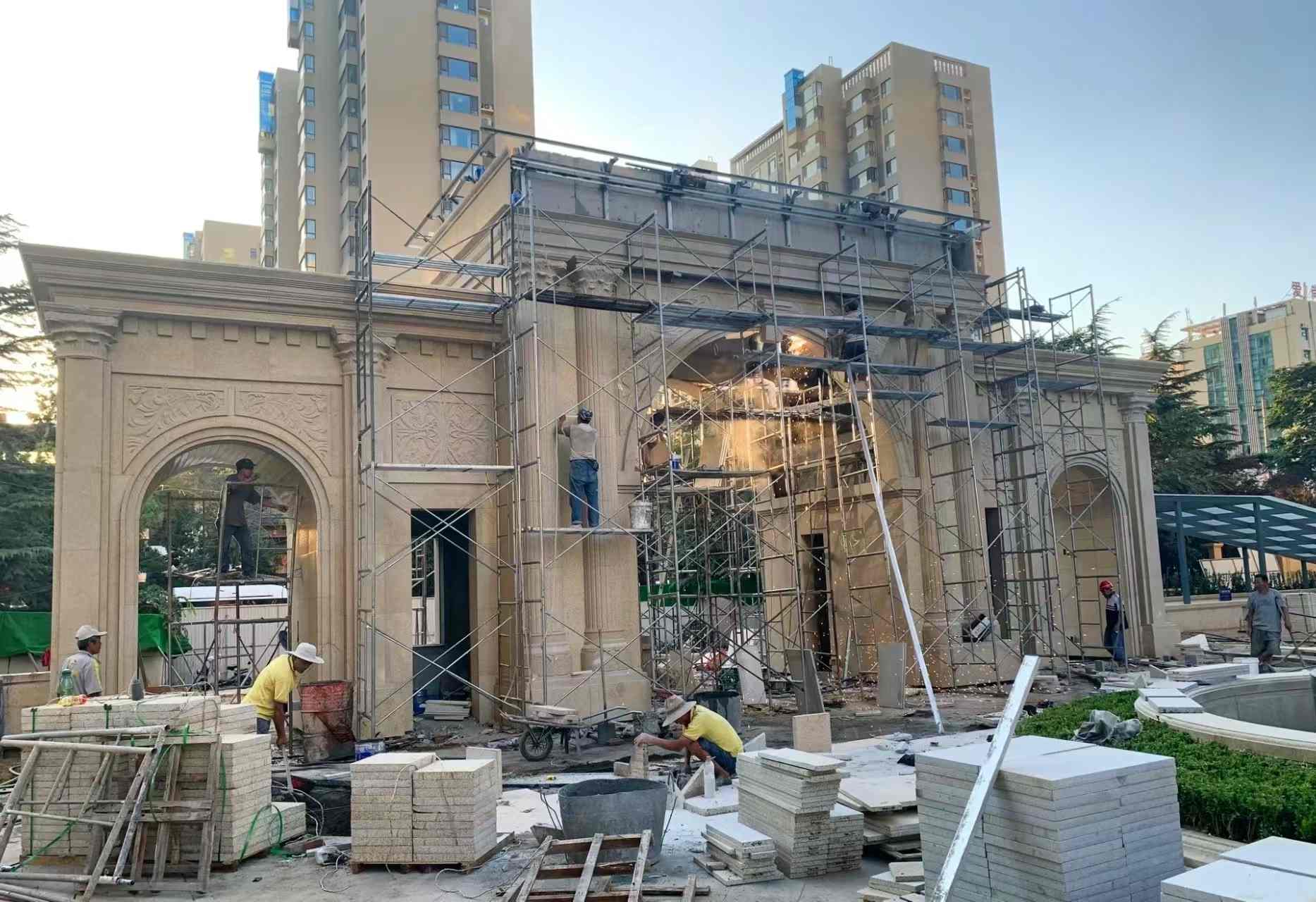 长春 黄金麻荔枝面花岗岩小区门楼外墙干挂